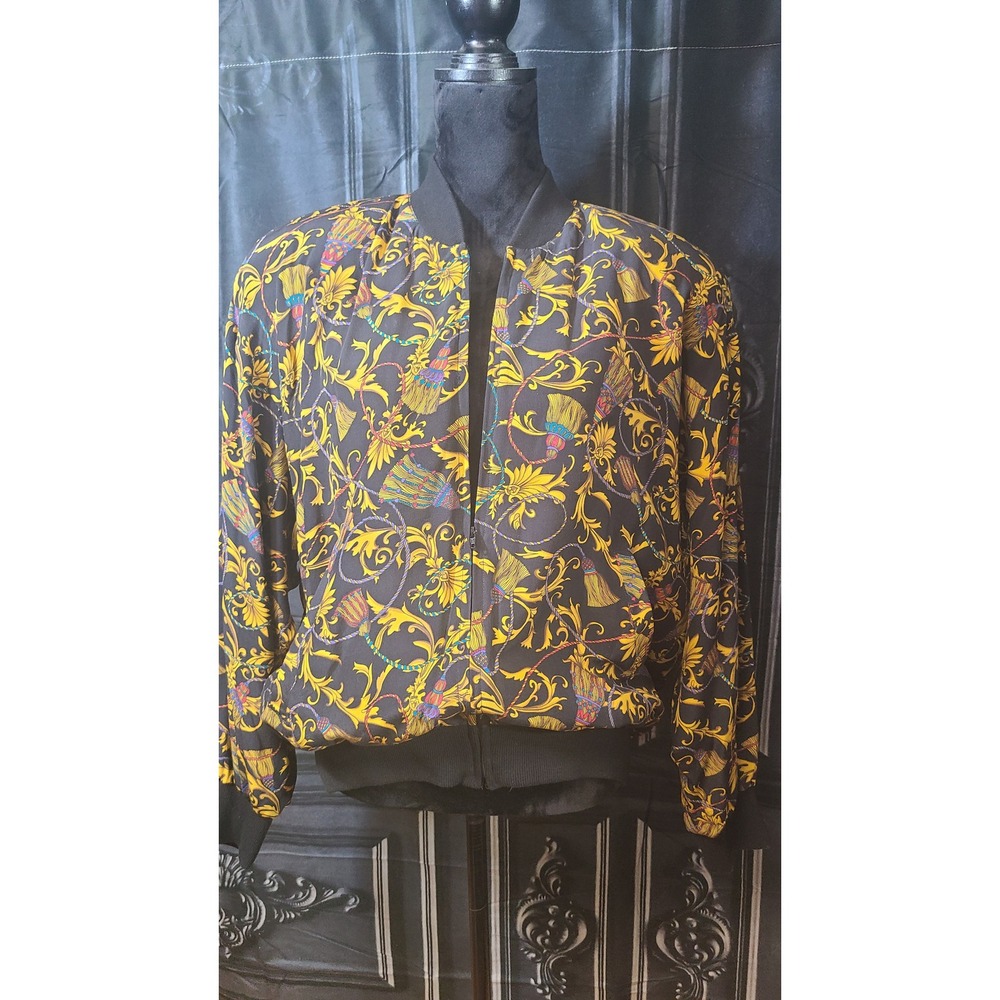 Vintage 90s Silk Baroque Bomber Jacket‎ Size Large by Sunny Leigh